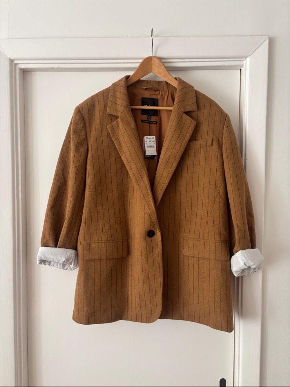 Madewell Tan Pinstripe Wool Blend Blazer